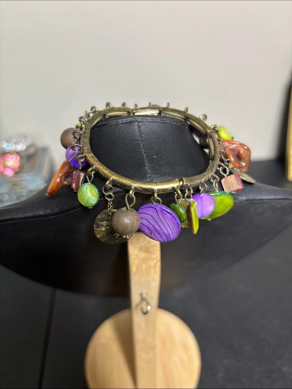 Boho Green & Purple Shell Mixed Charm Stretch Bracelet - Women Jewelry